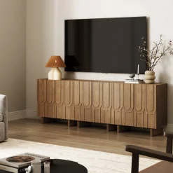 Mid Century TV Console Table with Storage for TVs up to 75" Light Brown