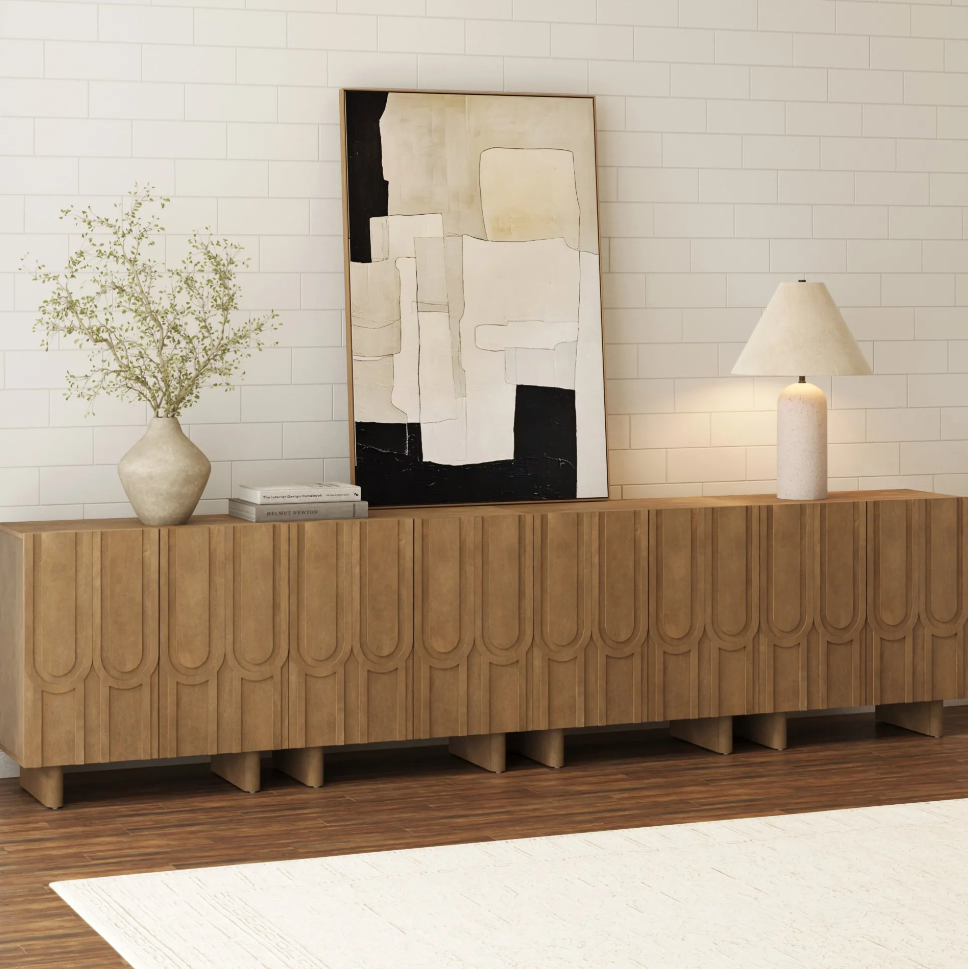 Mid Century TV Console Table with Storage for TVs up to 100" Light Brown