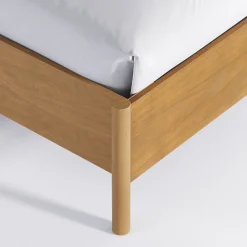 Mid-Century Upholstered Bed Frame with Boucle Headboard Light Brown | Size King