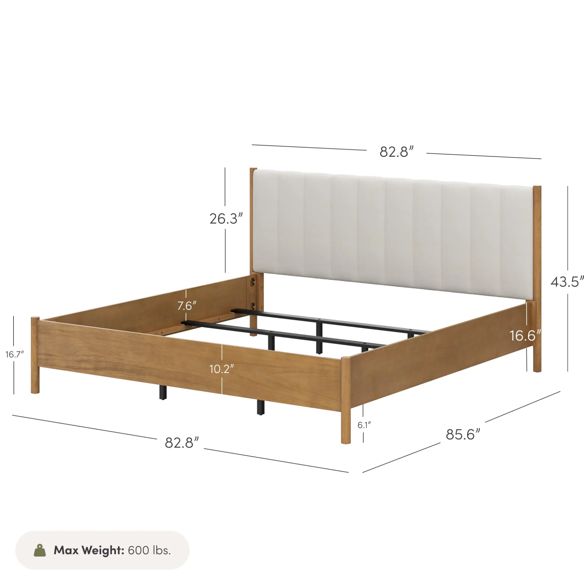 Mid-Century Upholstered Bed Frame with Boucle Headboard Light Brown | Size King