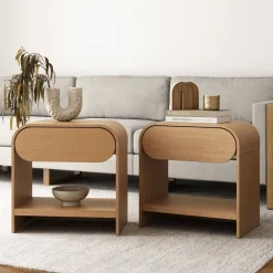 Mid-Century Wood Arched Nightstands Warm Oak (Set of 2)