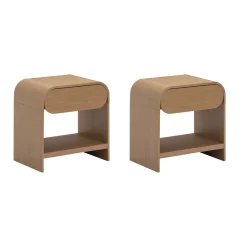Mid-Century Wood Arched Nightstands Warm Oak (Set of 2)