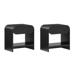 Mid-Century Wood Arched Nightstand Black Oak (Set of 2)
