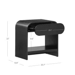 Mid-Century Wood Arched Nightstand Black Oak (Set of 2)