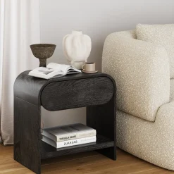 Mid-Century Wood Arched Nightstand Black Oak