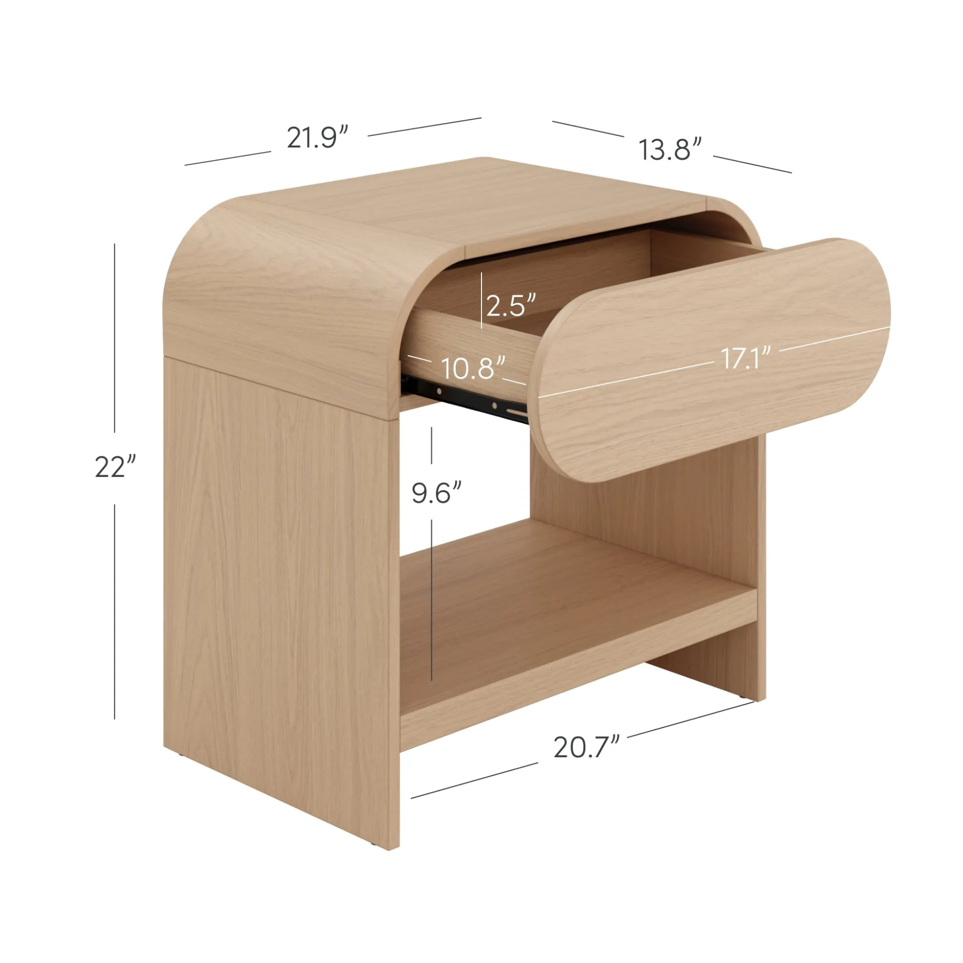 Mid-Century Wood Arched Nightstand Pale Oak