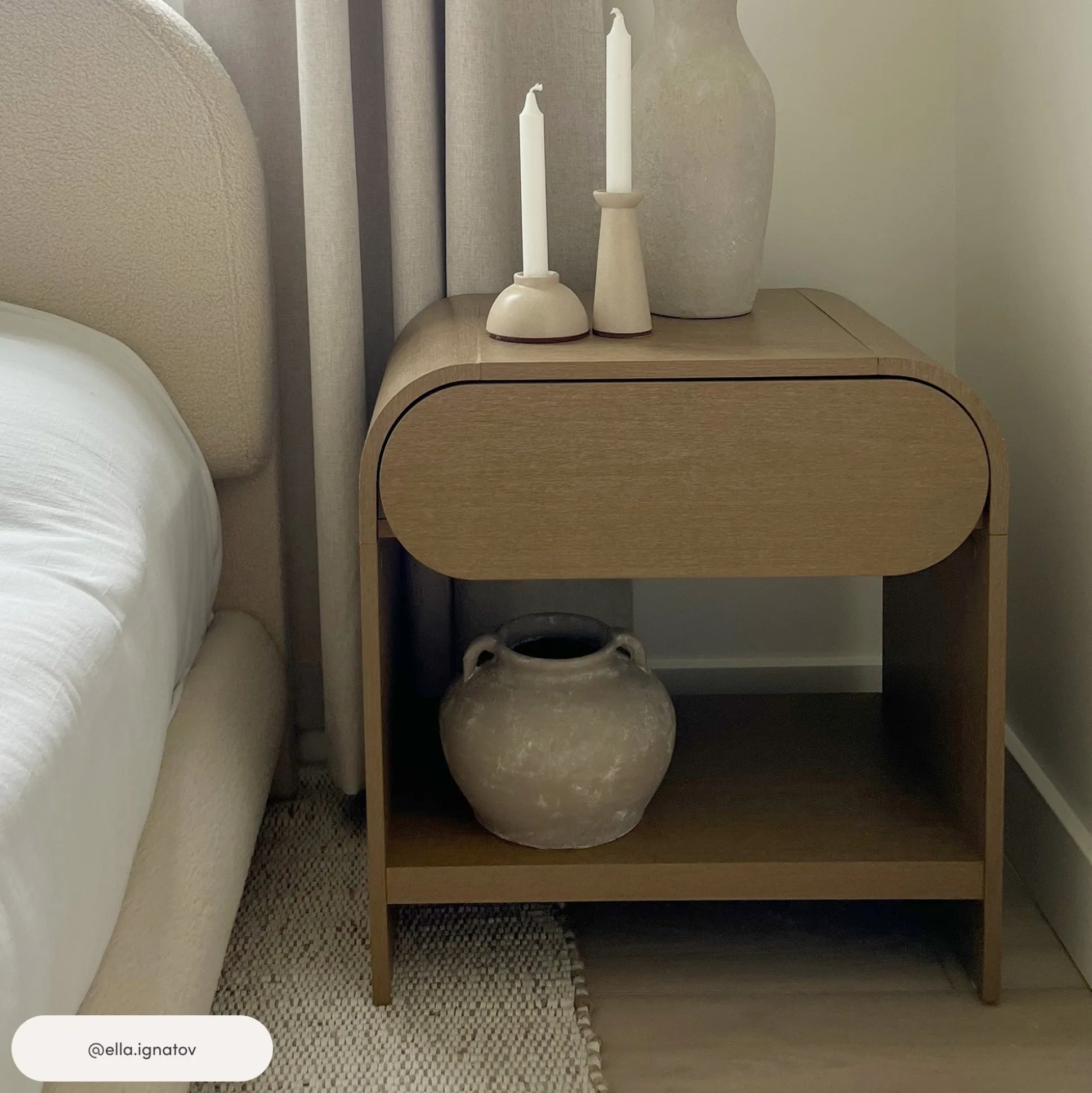 Mid-Century Wood Arched Nightstand Warm Oak