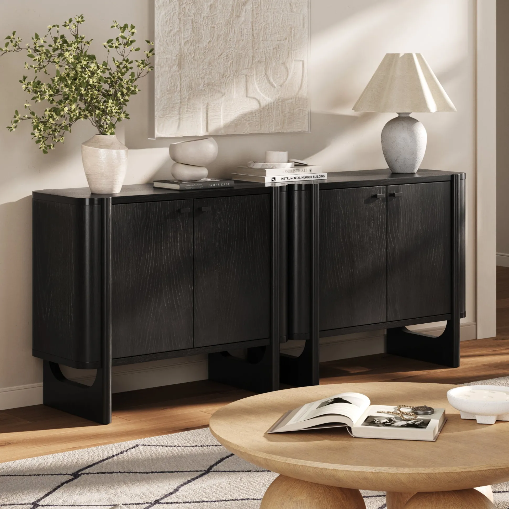 Mid-Century Wood TV Console Black for TVs up to 65"