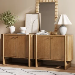 Mid-Century Wood TV Console Light Brown for TVs up to 65"