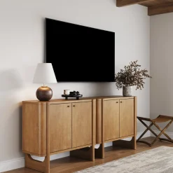Mid-Century Wood TV Console Light Brown for TVs up to 65