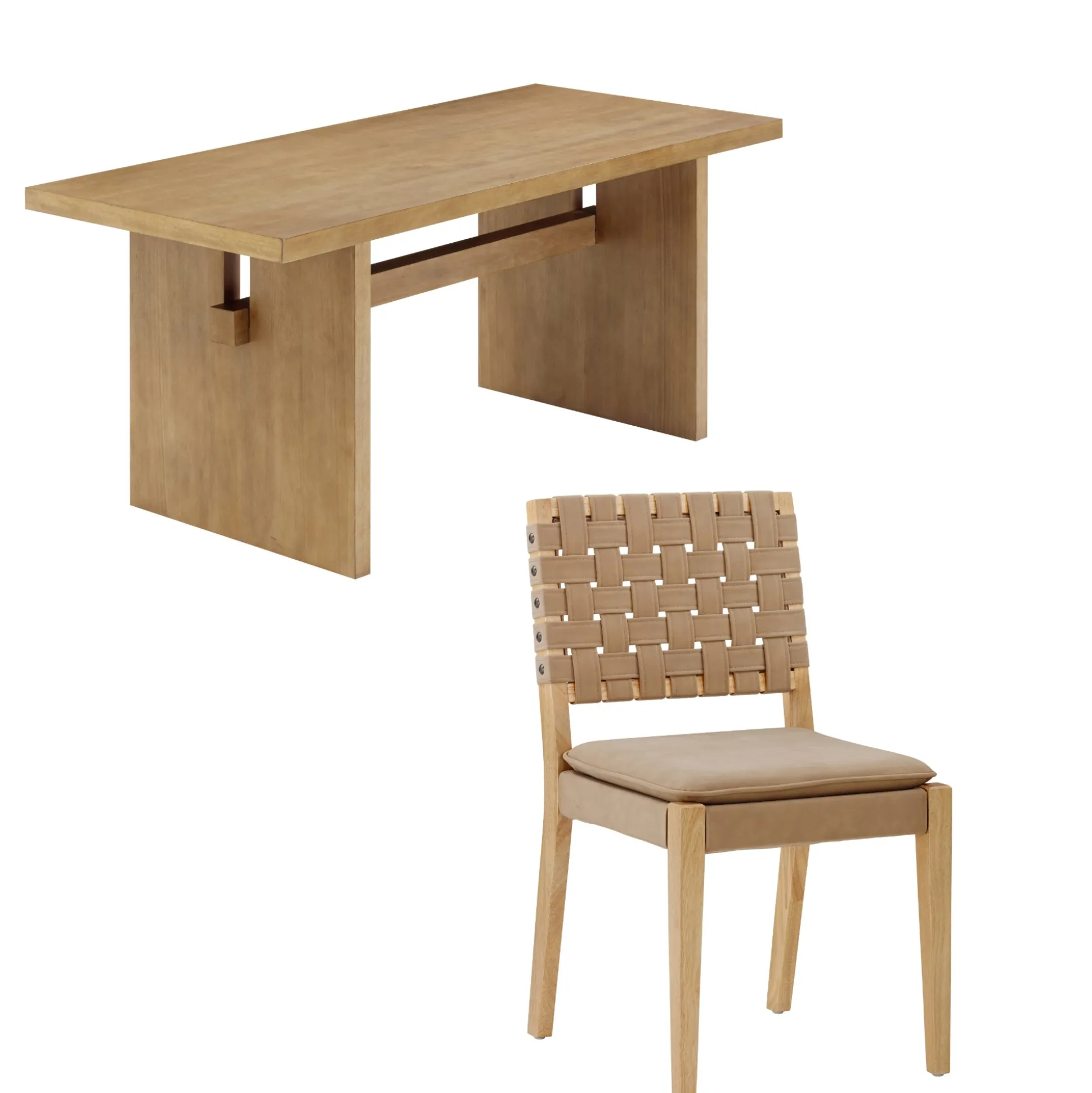 Mid-Century Woven Dining Set Light Brown (4 Chairs)