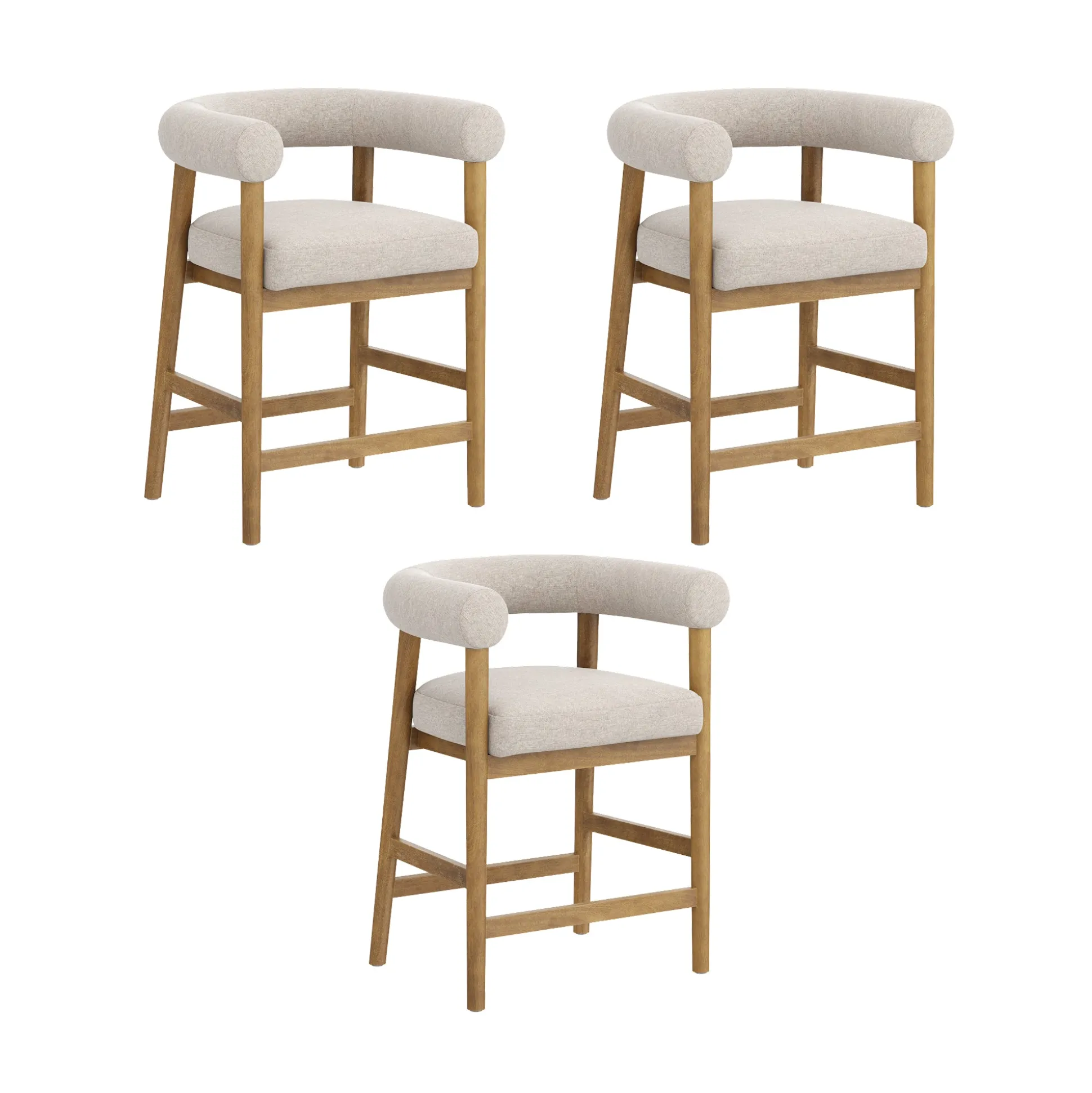 Modern Barrel Bar Stool with Curved Back Flax/Light Brown (Set of 3)