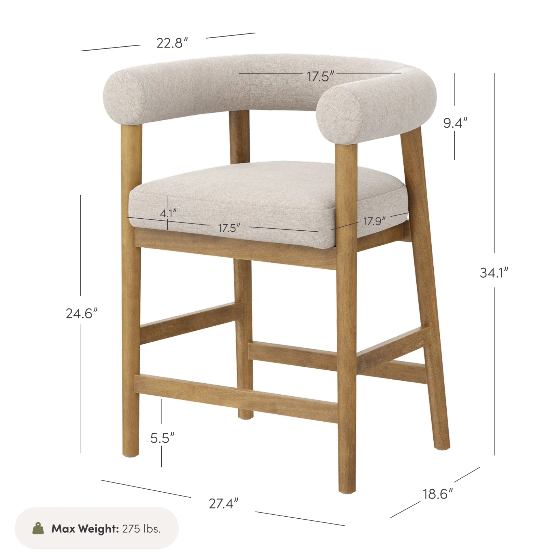 Modern Barrel Bar Stool with Curved Back Flax/Light Brown (Set of 3)