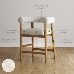 Modern Barrel Bar Stool with Curved Back Flax/Light Brown (Set of 3)