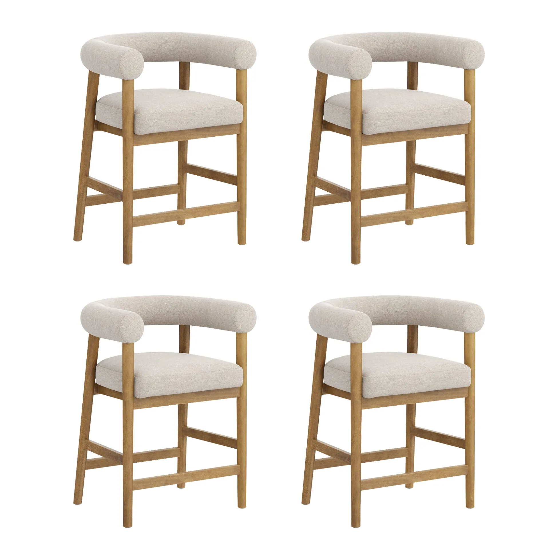 Modern Barrel Bar Stool with Curved Back Flax/Light Brown (Set of 4)