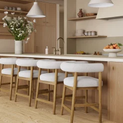 Modern Barrel Bar Stool with Curved Back Flax/Light Brown (Set of 4)