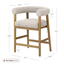 Modern Barrel Bar Stool with Curved Back Flax/Light Brown (Set of 2)