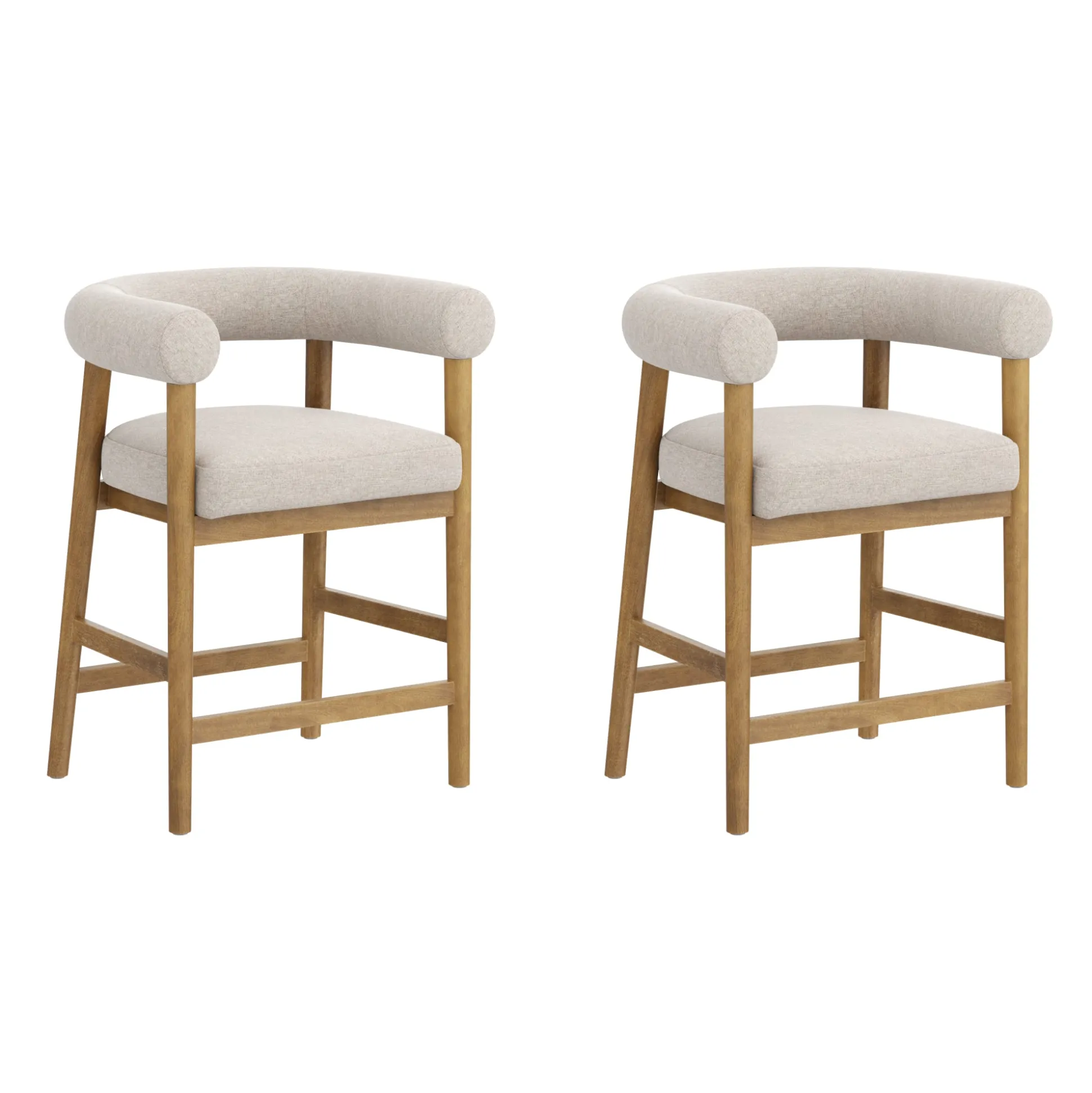 Modern Barrel Bar Stool with Curved Back Flax/Light Brown (Set of 2)