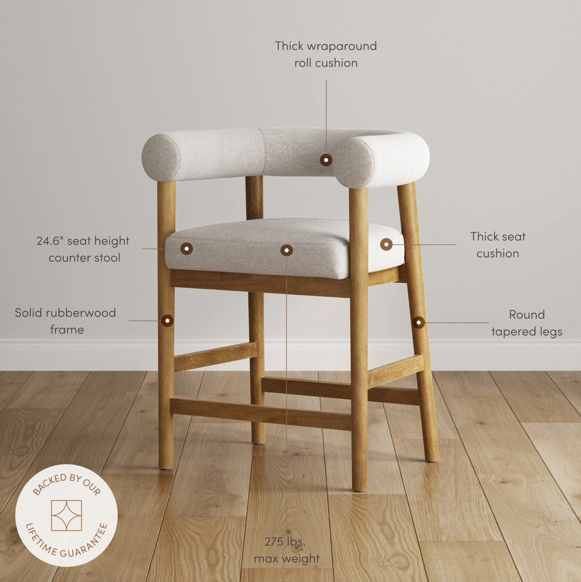 Modern Barrel Bar Stool with Curved Back Flax/Light Brown (Set of 2)