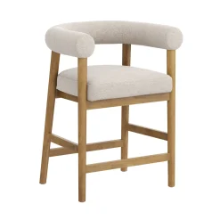 Modern Barrel Bar Stool with Curved Back Flax/Light Brown