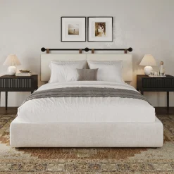 Modern Boucle King Headboard and Fluted Nightstand Set