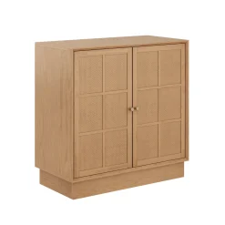 Modern Coastal Rattan Wood Sideboard Storage Cabinet Raw Oak
