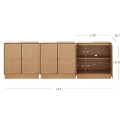 Modern Coastal Rattan Wood Sideboard Storage Cabinet Raw Oak (Set of 3)