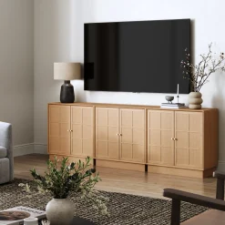Modern Coastal Raw Oak TV Cabinet Stand for TVs up to 75