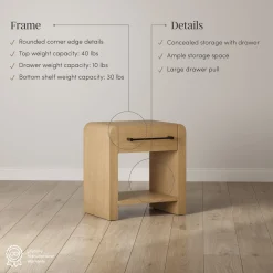Modern 1-Drawer Nightstand with Metal Handle Light Brown (Set of 2)