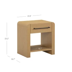 Modern 1-Drawer Nightstand with Metal Handle Light Brown (Set of 2)