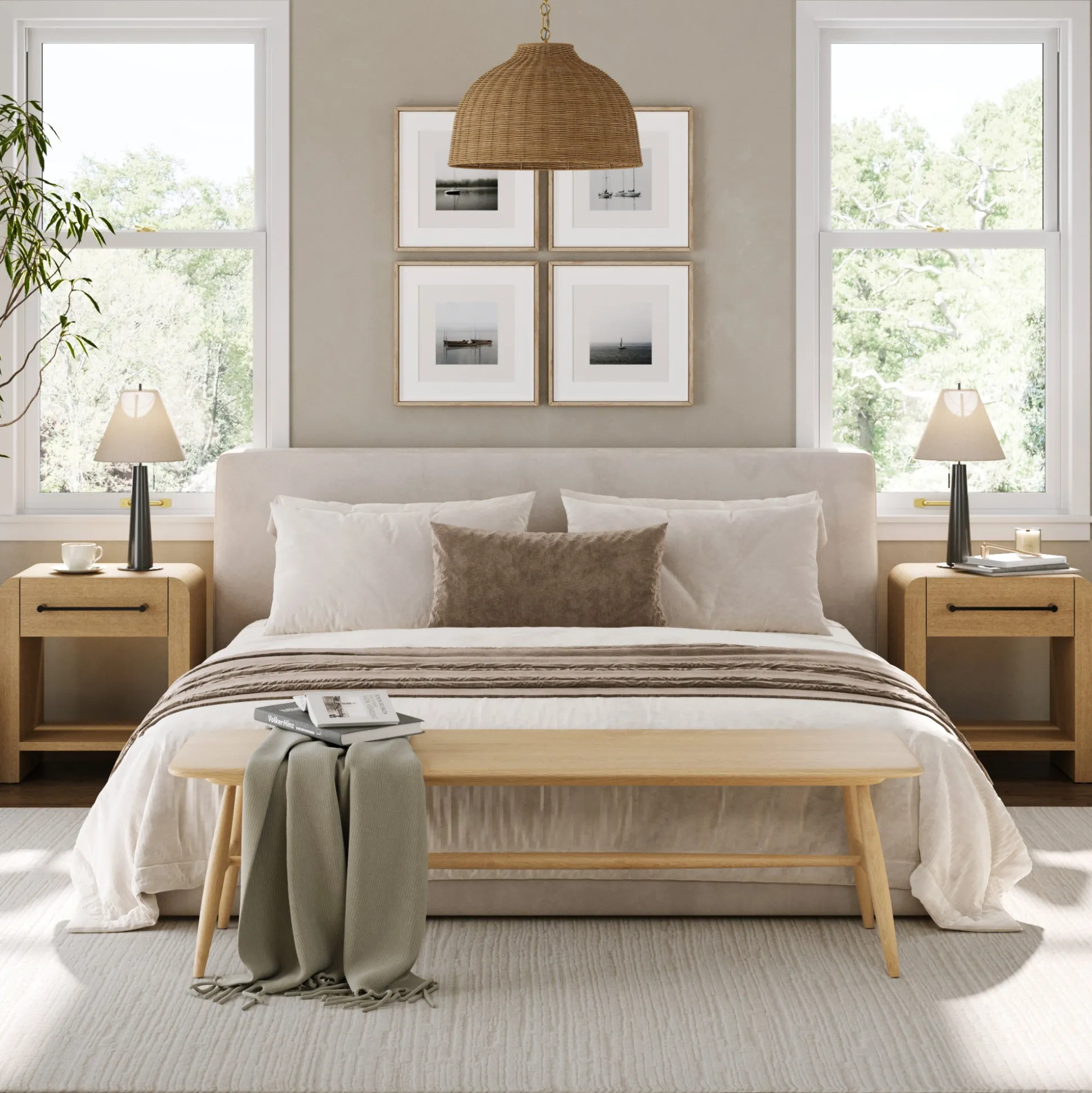 Modern 1-Drawer Nightstand with Metal Handle Light Brown