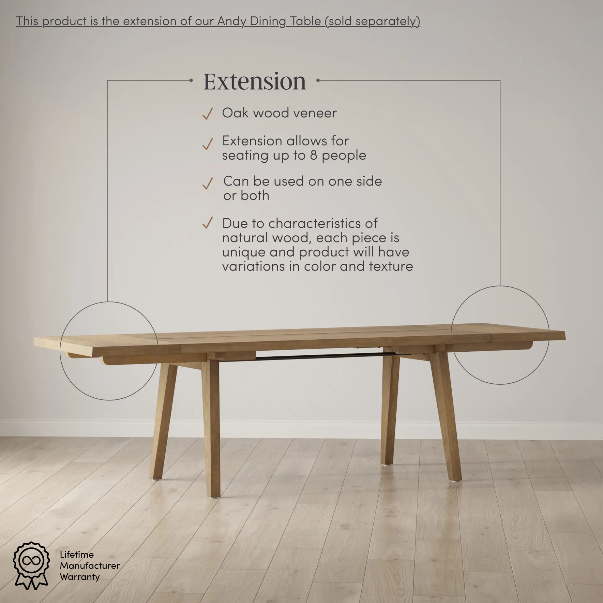 Modern Farmhouse Mango Wood Table Extension Light Brown