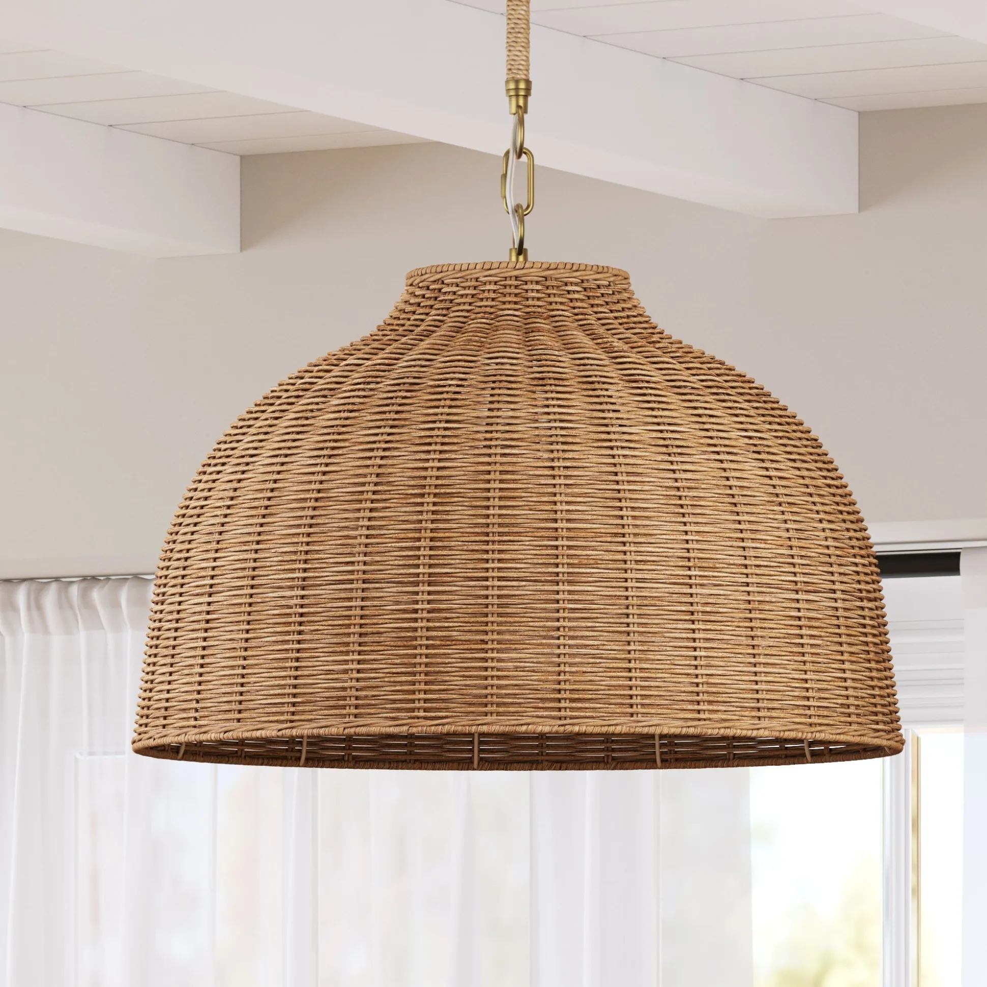 Modern Farmhouse Rattan Dome Pendant Light