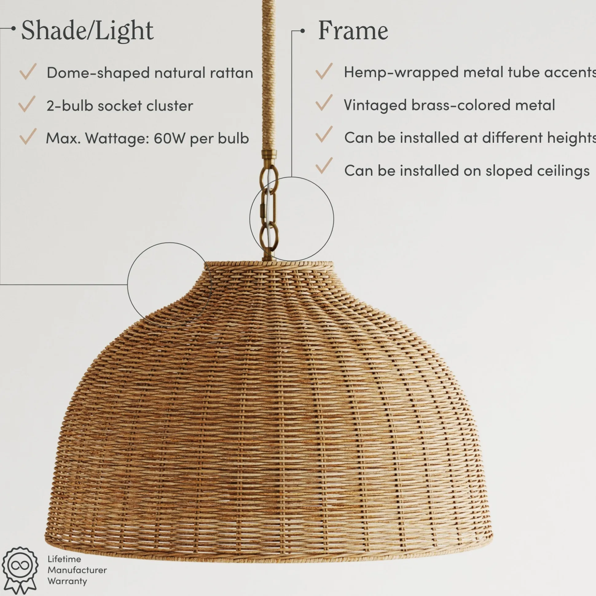 Modern Farmhouse Rattan Dome Pendant Light
