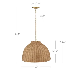 Modern Farmhouse Rattan Dome Pendant Light (Set of 2)