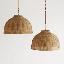 Modern Farmhouse Rattan Dome Pendant Light (Set of 2)