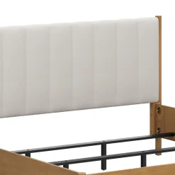 Modern King Bed Frame and 2 Curved Nightstands Set Light Brown