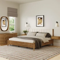 Modern King Bedroom Set with 2 Dressers and 2 Floating Nightstands Light Brown