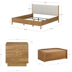 Modern King Bedroom Set with 2 Dressers and 2 Floating Nightstands Light Brown