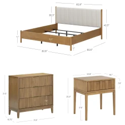 Modern King Bedroom Set with 1 Fluted Dresser and 2 Nightstands Light Brown