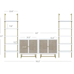 Modern Metal and Wood TV Entertainment Center with Bookcase (2 Cabinets)