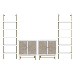 Modern Metal and Wood TV Entertainment Center with Bookcase (2 Cabinets)