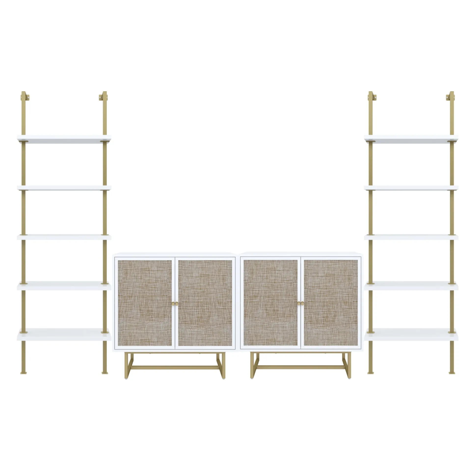 Modern Metal and Wood TV Entertainment Center with Bookcase (2 Cabinets)