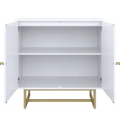 Modern Metal and Wood TV Entertainment Center with Bookcase (3 Cabinets)