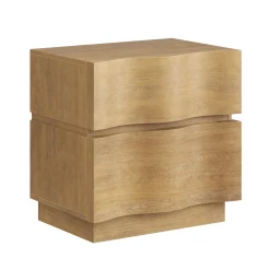 Modern Organic 2-Drawer Wood Nightstand with Wavy Drawer Fronts Light Brown