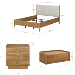 Modern Queen Bedroom Set with 2 Dressers and 2 Floating Nightstands Light Brown