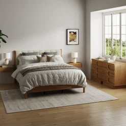 Modern Queen Bedroom Set with 2 Dressers and 2 Floating Nightstands Light Brown