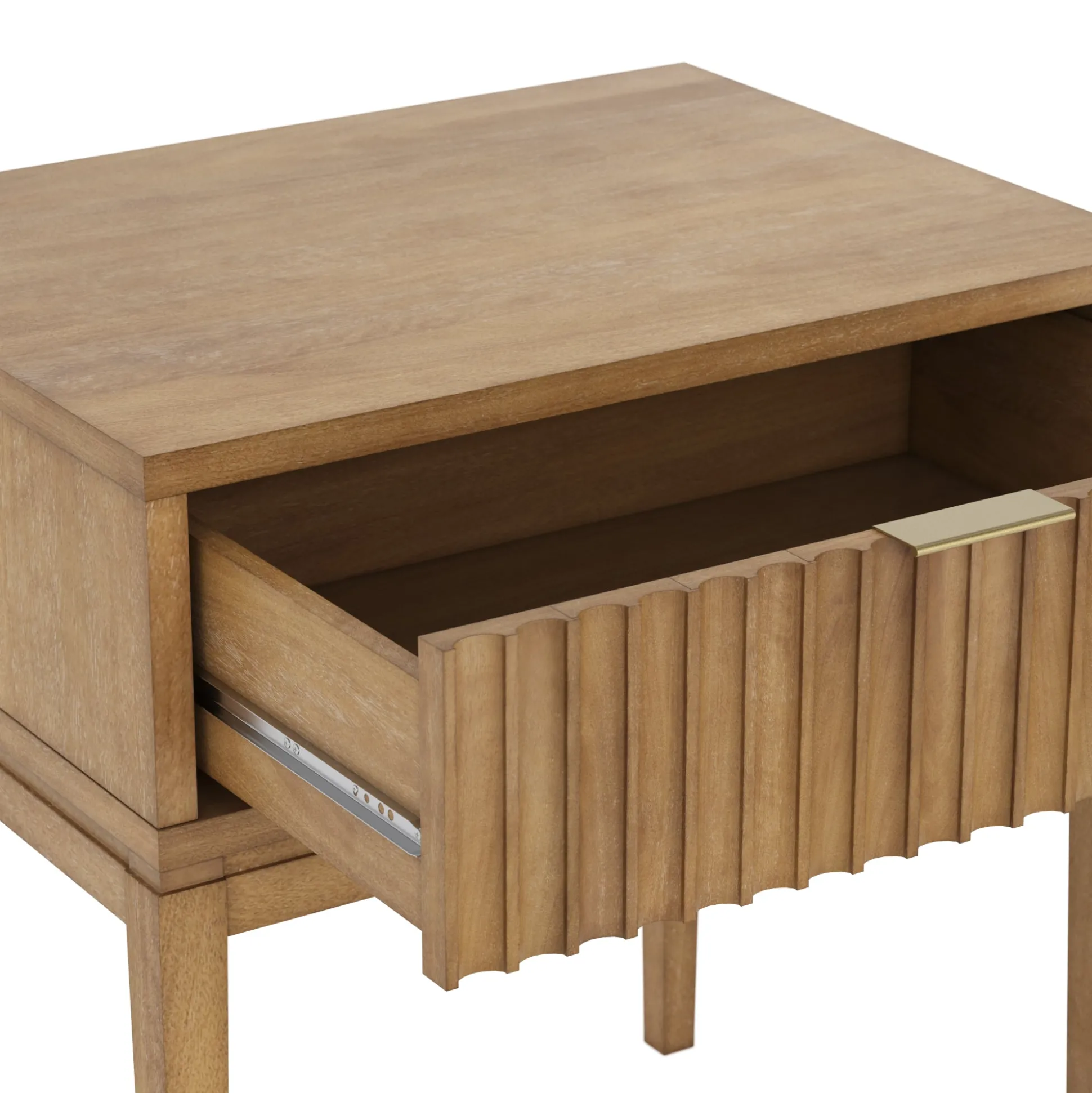 Modern Queen Bedroom Set with 1 Fluted Dresser and 2 Nightstands Light Brown