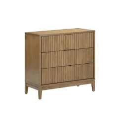 Modern Queen Bedroom Set with 2 Fluted Dressers and 2 Nightstands Light Brown