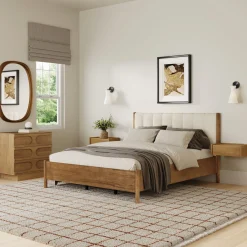 Modern Queen Bedroom Set with 1 Dresser and 2 Floating Nightstands Light Brown